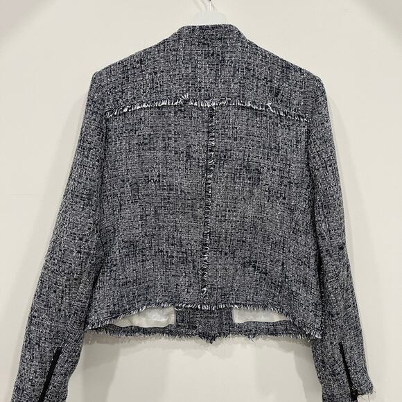 Banana Republic Navy White Tweed Raw Edge Hem Blazer Zip Up Jacket - Picture 7 of 7
